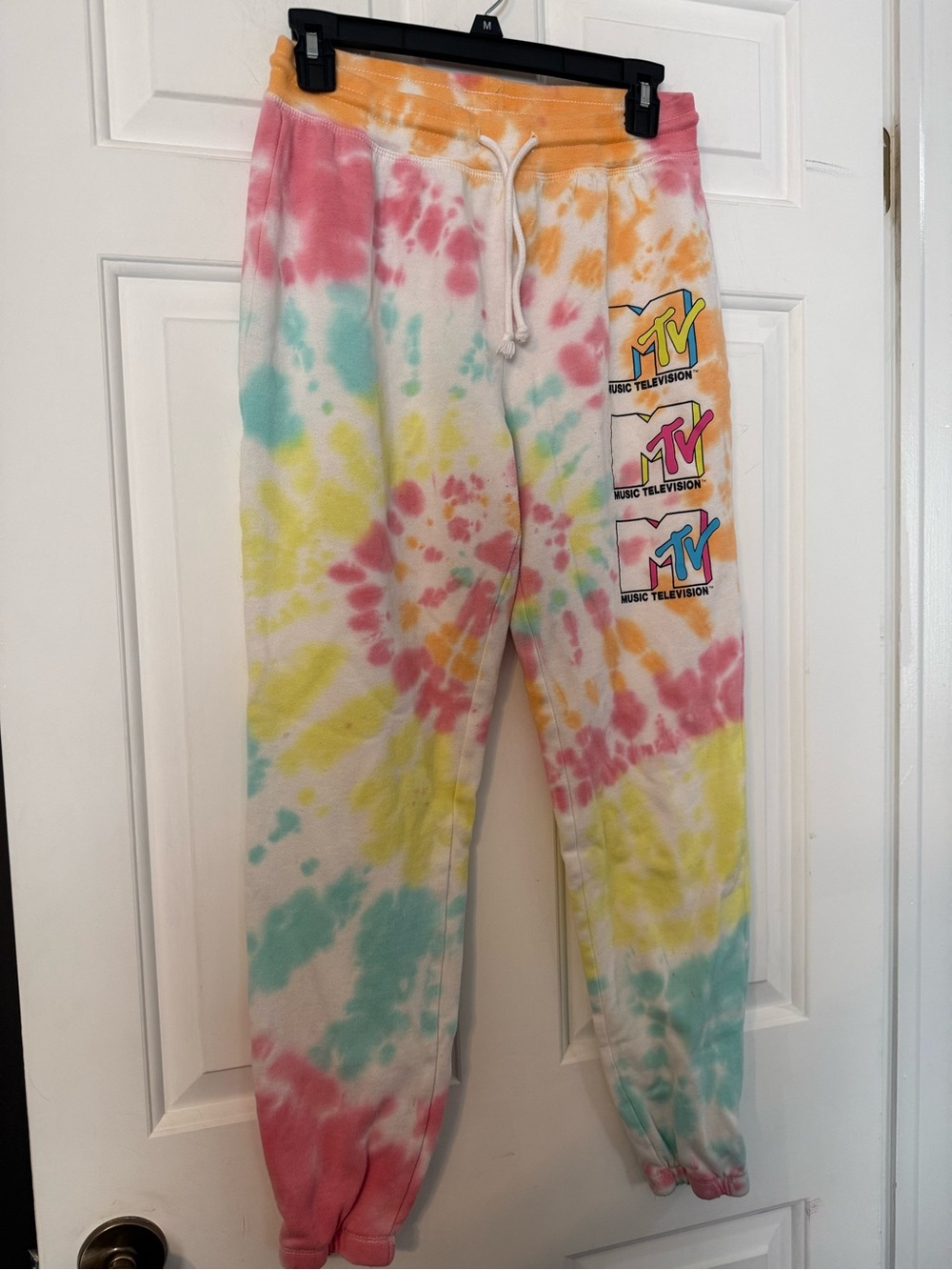 Y2K Retro MTV Music TV Neon Tie Dye Drawstring Sweatpants MEDIUM Joggers